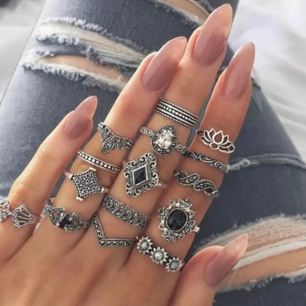 Silver Boho Ring Set